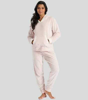 Loungeable Pink Cable Fleece Hooded Lounge Set