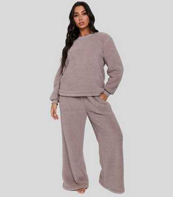 Loungeable Light Brown Borg Pyjama Set