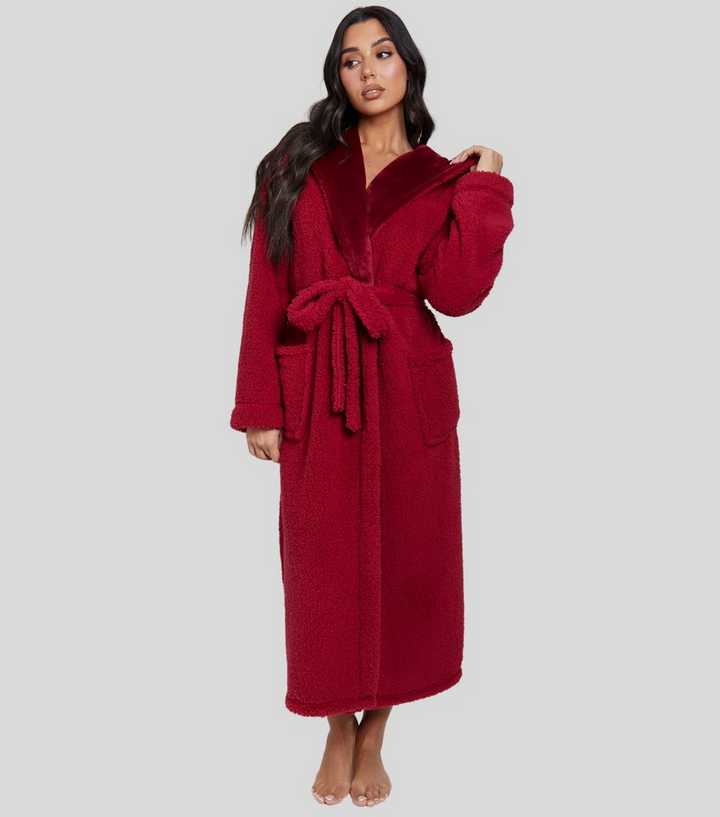 Loungeable Burgundy Maxi Luxury Hooded Robe | New Look