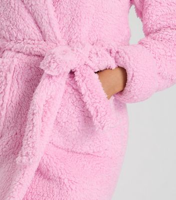 Loungeable Pink Hooded Borg Robe New Look