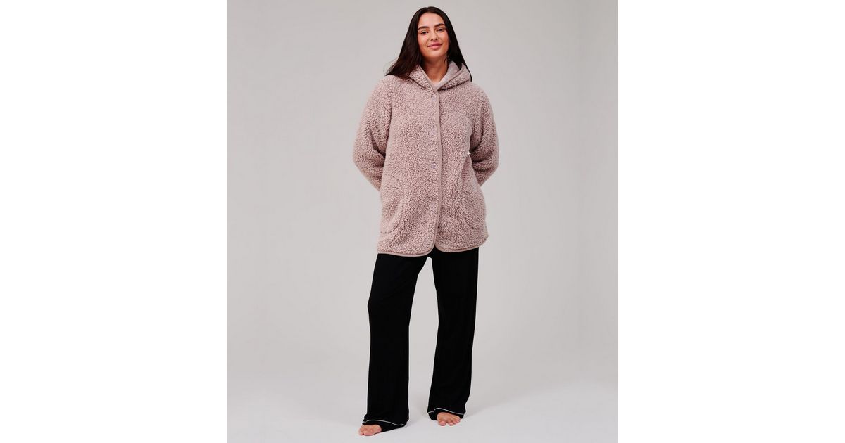 Loungeable Brown Borg Hooded Cardigan | New Look