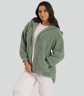 Loungeable Green Borg Hooded Cardigan New Look