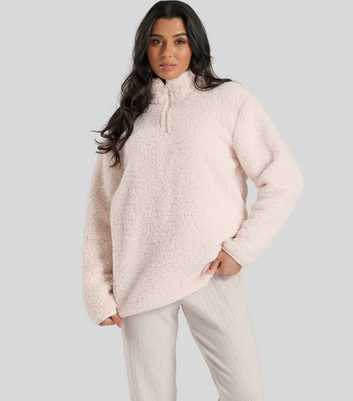 Loungeable Cream Borg Quarter Zip Jumper