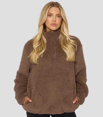 Loungeable Brown Borg Quarter Zip Jumper
