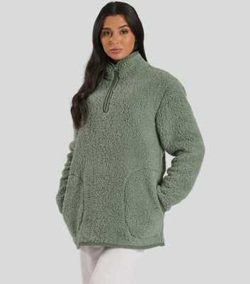 Loungeable Green Borg Quarter Zip Jumper