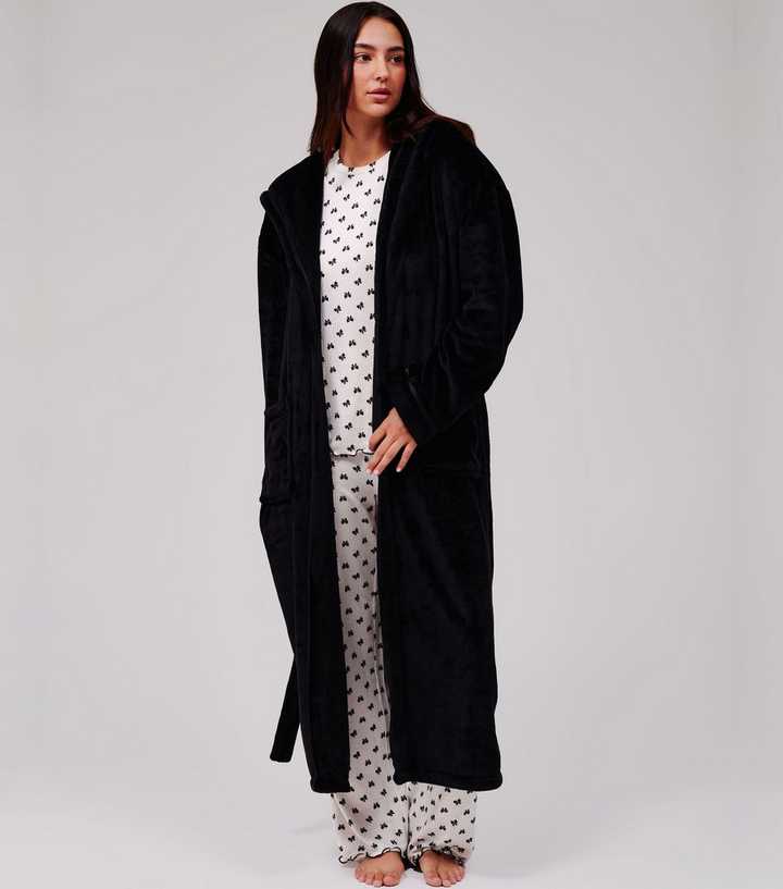Loungeable Black Hooded Fleece Dressing Gown