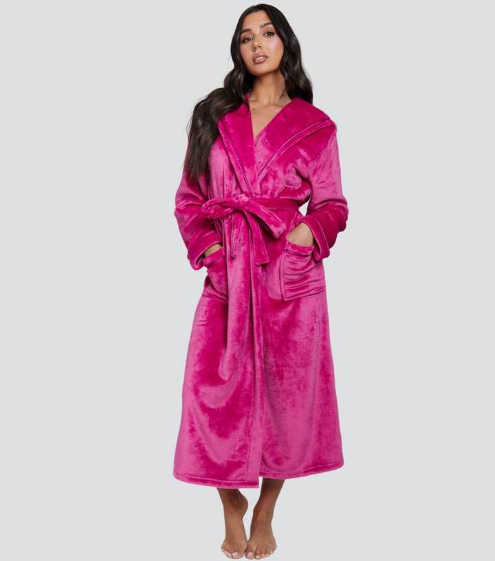 Loungeable Dark Pink Hooded Fleece Robe | New Look