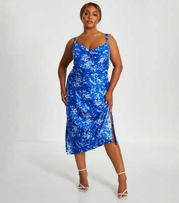 QUIZ Curves Blue Cowl Neck Patterned Midi Dress