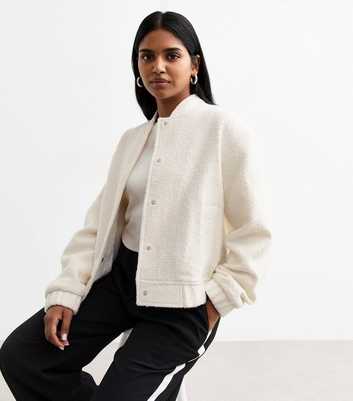 Petite Cream Bouclé Bomber Jacket