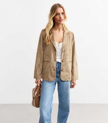 Stone Faux Suede Button Up Jacket