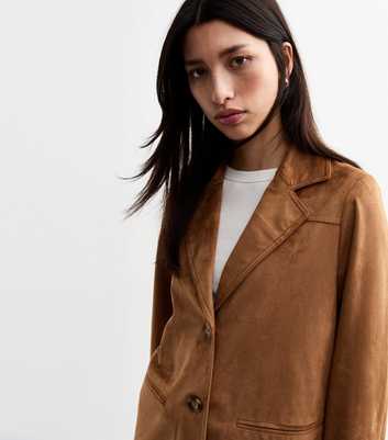 Tan Faux Suede Button Up Jacket