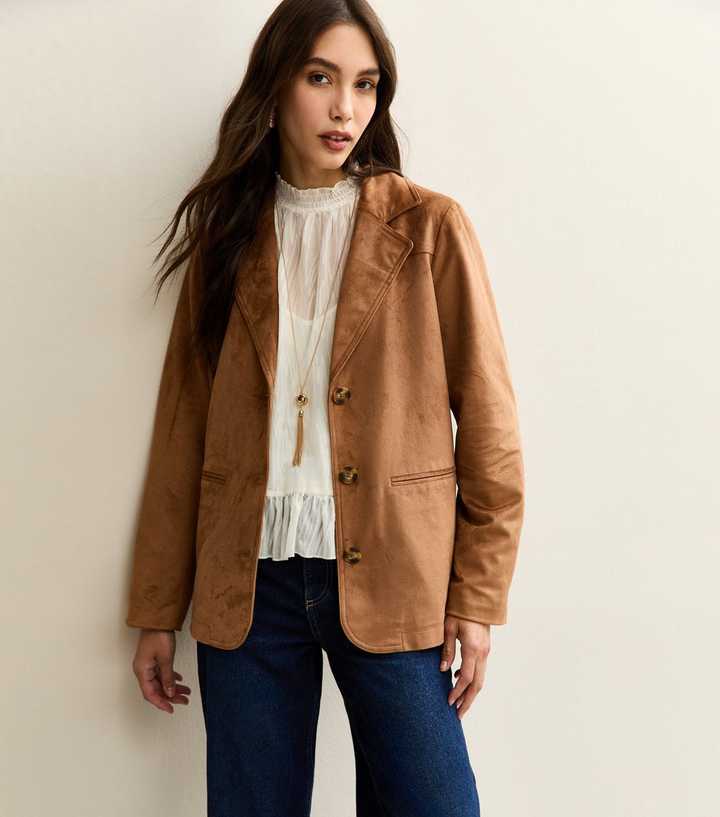 Tan Faux Suede Button Up Jacket
