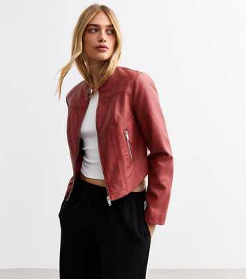 Red Faux Leather Moto Jacket