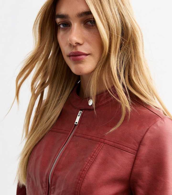 Red Faux Leather Moto Jacket New Look