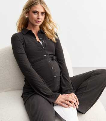 Maternity Grey Tie Waist Stretch Shirt 