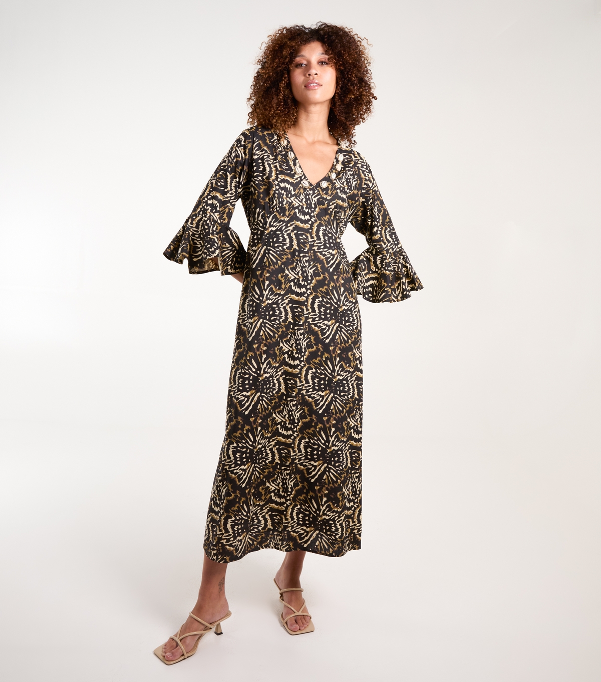 Women's Brown Shell Midi Dress Blue Vanilla New Look