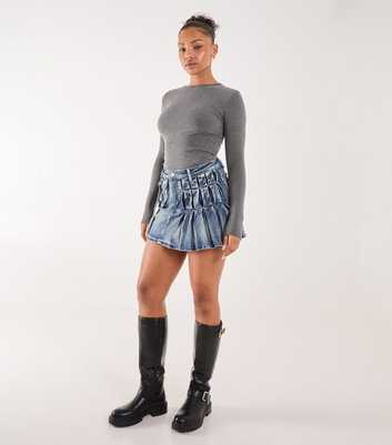 Pink Vanilla Blue Pleated Denim Cargo Mini Skirt