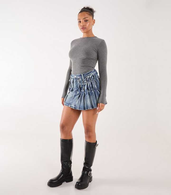 Pink Vanilla Blue Pleated Denim Cargo Mini Skirt