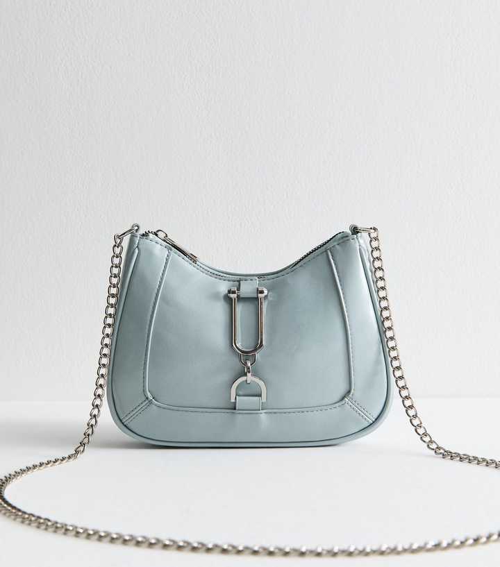 Light Blue Panelled Faux Leather Crossbody Bag