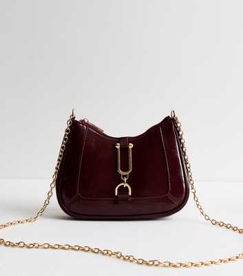 Burgundy Panelled Faux Leather Crossbody Bag