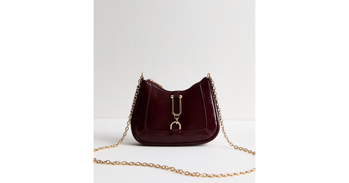 Burgundy Panelled Faux Leather Crossbody Bag New Look
