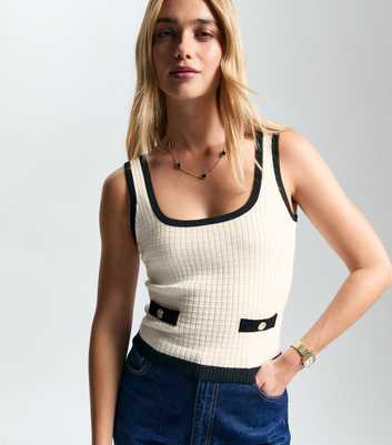 White Contrast Trim Waffle Knit Vest