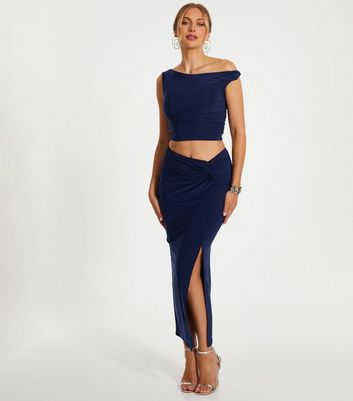 QUIZ Blue Twist Knot Maxi Skirt New Look