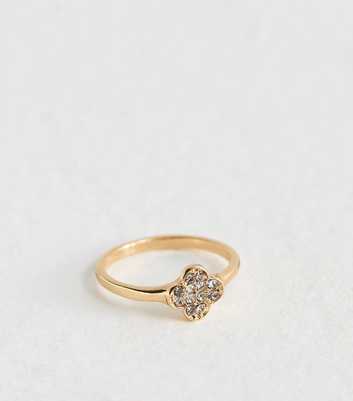 Gold Tone Flower Diamanté Ring