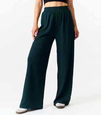 Gini London Green Textured Elasticated Wide Trousers