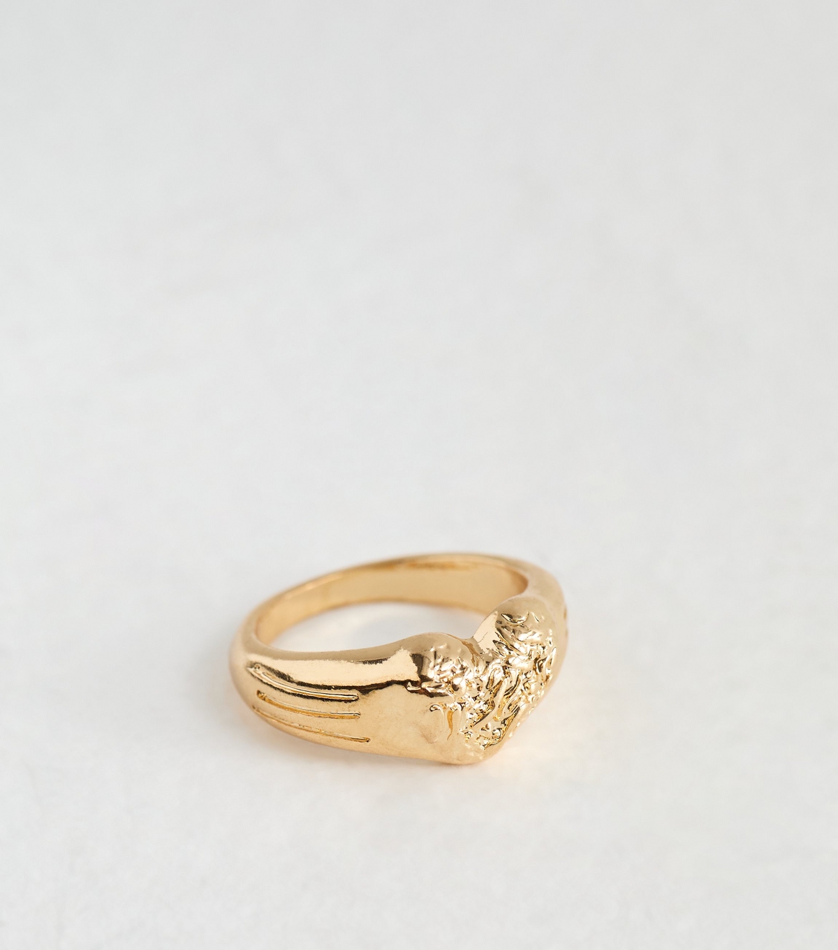 Gold Tone Textured Heart Ring New Look