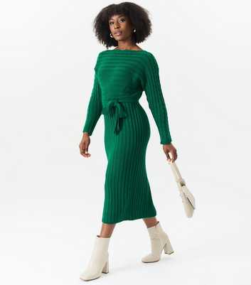 Gini London Green Rib Knit Midi Dress