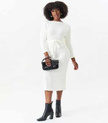 Gini London Cream Rib Knit Midi Dress