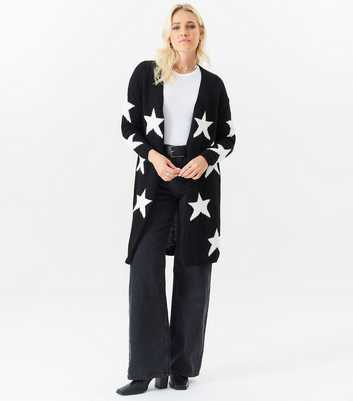 Gini London Black Star Knit Long Cardigan 