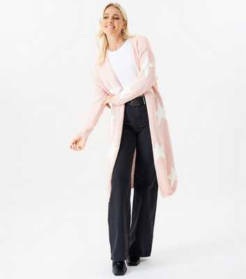 Gini London Pink Star Knit Long Cardigan