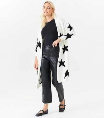 Gini London Cream Star Knit Long Cardigan