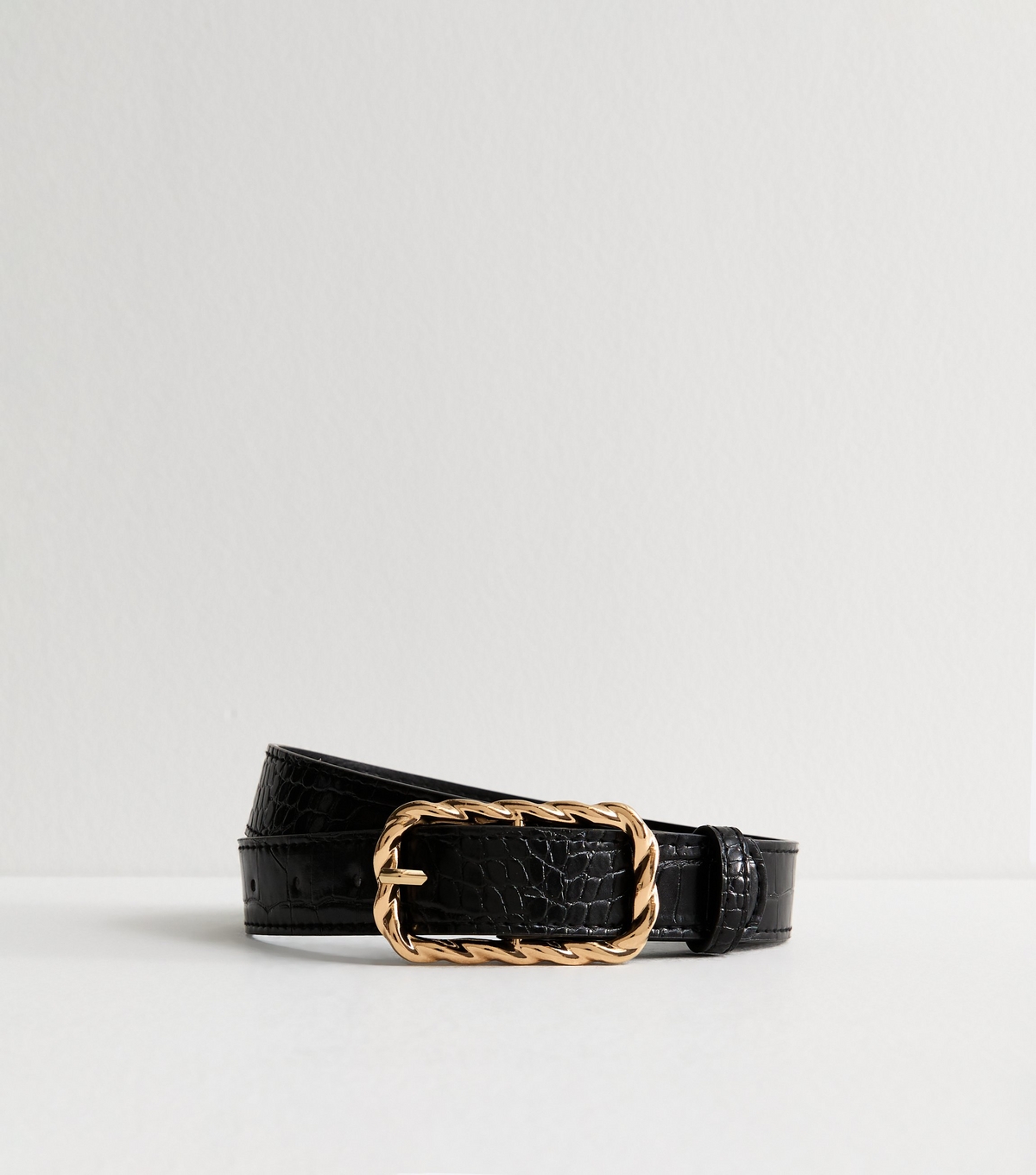 Black Crocodile Effect Faux Leather Belt New Look