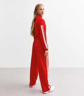 Girls Red Striped Crop Track Jacket New Look