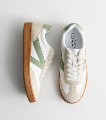 Green Panelled Faux Leather Trainers 