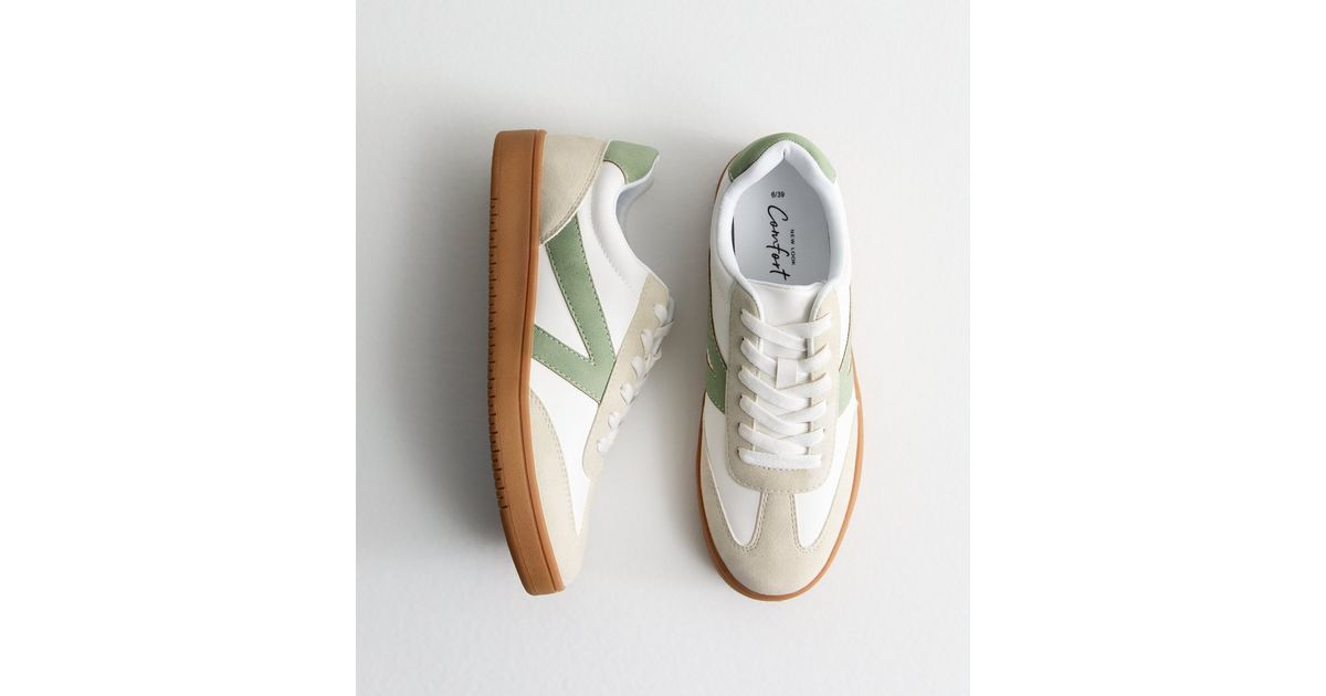 Green Panelled Faux Leather Trainers | New Look