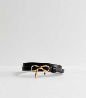 Black Faux Leather Bow Buckle Belt