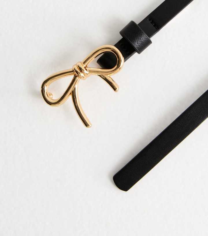 Black Faux Leather Bow Buckle Belt New Look