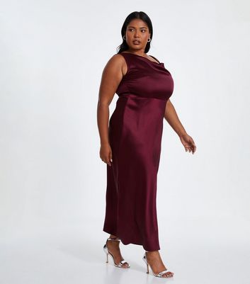 QUIZ Curves Burgundy Cowl Neck Midi Dress New Look