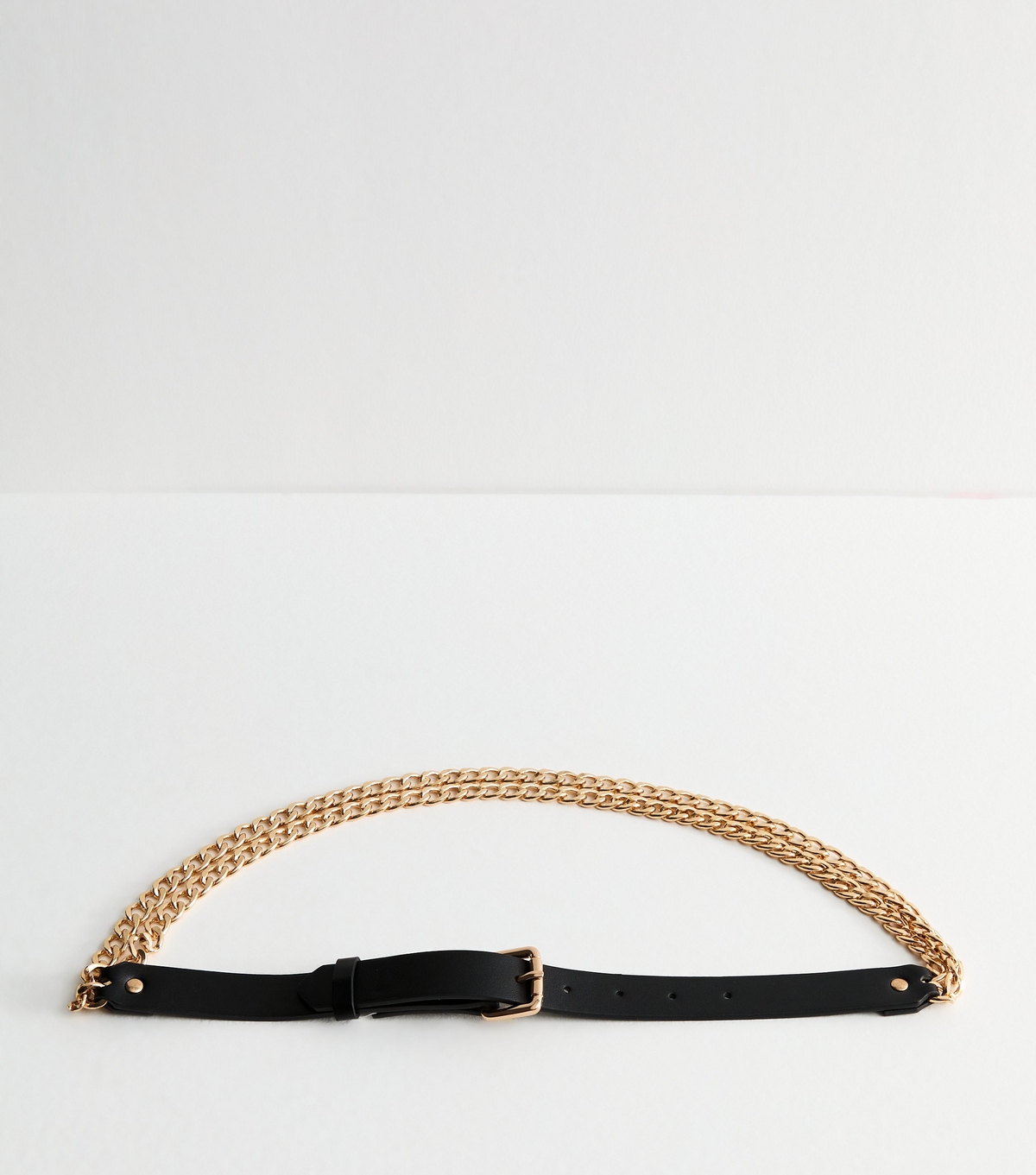 Black Faux Leather Chain Trim Belt New Look