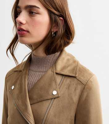 Tan Faux Suede Biker Jacket 