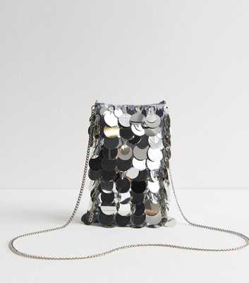 Silver Sequinned Large Phone Bag