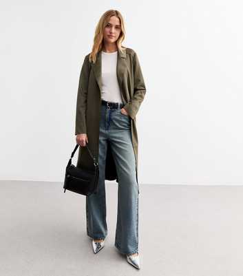 Khaki Unlined Belted Faux Suede Jacket