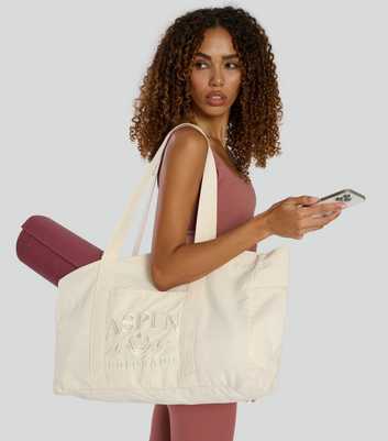 South Beach Cream Aspen Embroidered Tote Bag