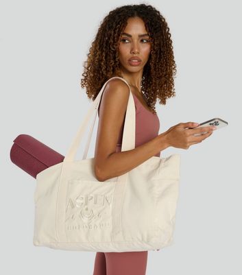 South Beach Cream Aspen Embroidered Tote Bag New Look