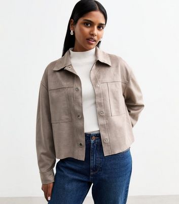 Petite Mink Faux Suede Shacket New Look