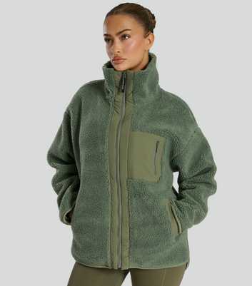 South Beach Khaki High Neck Borg Jacket 